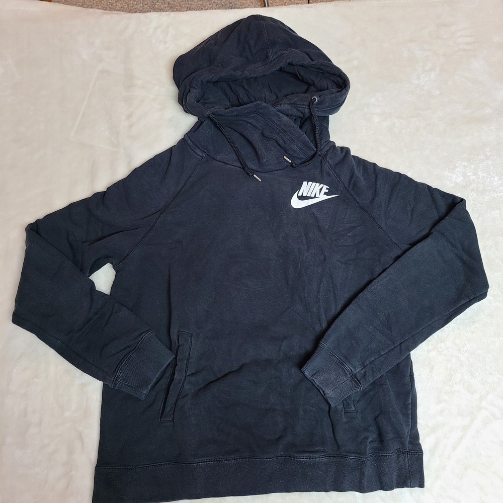 Nike Gym Vintage Funnel Neck Fleece Hoodie Womens XL Black Pullover Long Sleeve